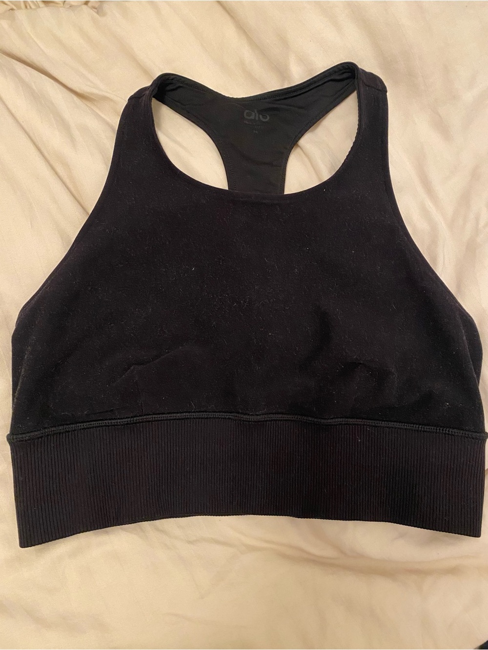ALO Alosoft Serenity Bra (Medium) Black High-Neck Racerback